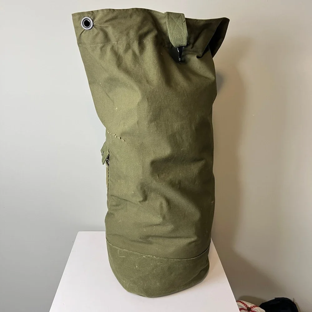 US Military Duffel Bag L Olive Drab Canvas Vintage Sea Bag Travel Gear Laundry
